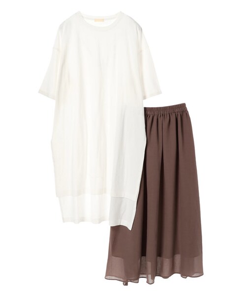 earth music&ecology(アースミュージックアンドエコロジー)の「SET2点 カットチュニック+ギャザースカート(ワンピース/ドレス・オフホワイト/ブラック/ベージュ・F)」の10枚目の写真