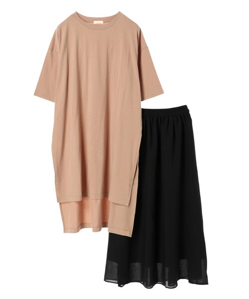 earth music&ecology(アースミュージックアンドエコロジー)の「SET2点 カットチュニック+ギャザースカート(ワンピース/ドレス・オフホワイト/ブラック/ベージュ・F)」の12枚目の写真