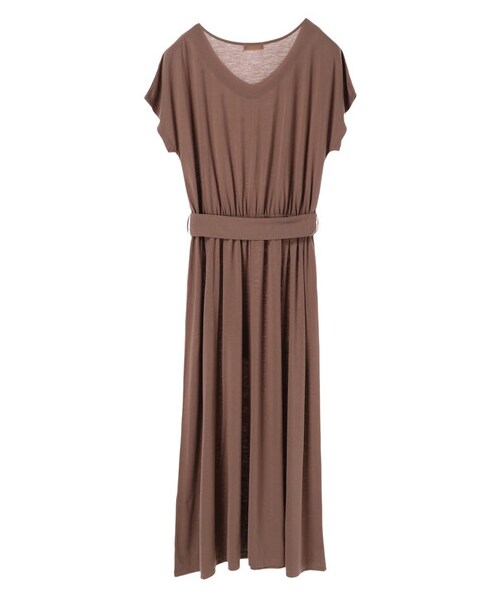 earth music&ecology（アースミュージックアンドエコロジー）の「ベルト付きVネックカットワンピース（ワンピース/ドレス・ブラック/ダークベージュ/カーキ・F）」の2枚目の写真