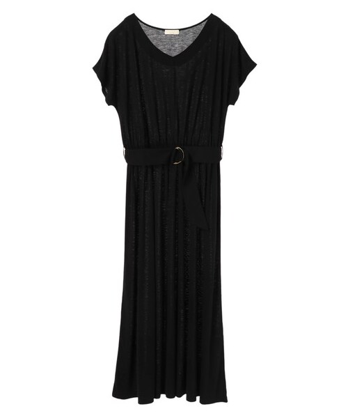 earth music&ecology（アースミュージックアンドエコロジー）の「ベルト付きVネックカットワンピース（ワンピース/ドレス・ブラック/ダークベージュ/カーキ・F）」の7枚目の写真