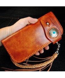 Handmade（ハンドメイド）の「和柄財布チェーン付き 牛革 レーザー