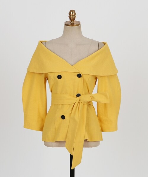 D&B By DABAGIRL(-)の「ワイドカラーコットンブラウス(シャツ/ブラウス・レディース・イエロー/ホワイト・S-M)」の1枚目の写真