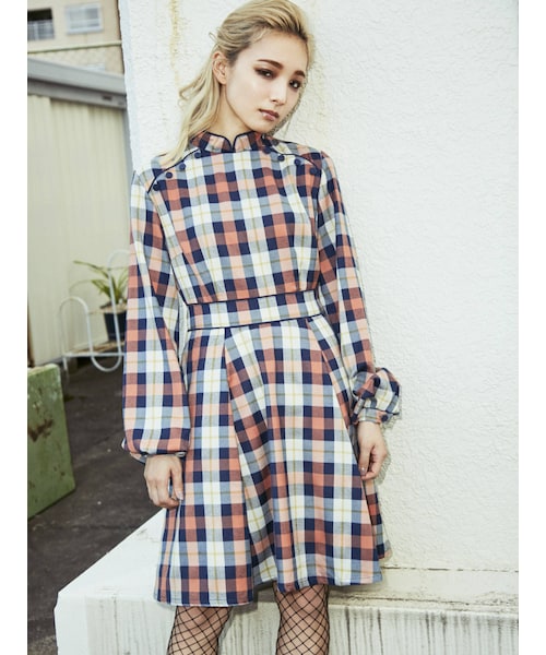 【美品】PAMEO POSE MANDARIN DRESS グリーンチェック柄 PAMEO POSE（パメオポーズ）の「Mandarin Mini Dress