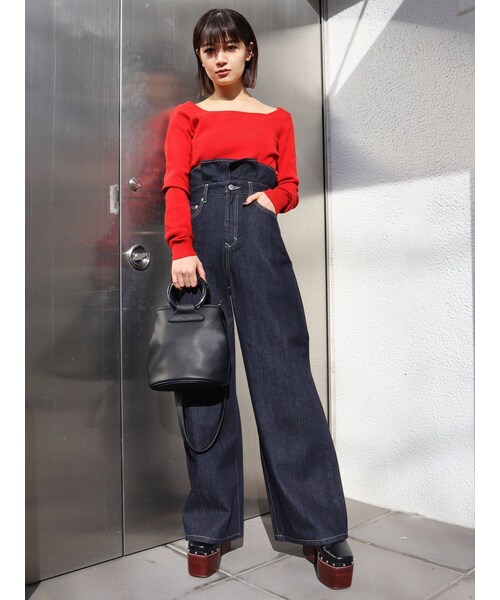 EMODA（エモダ）の「フリルハイウエストワイドデニム（デニムパンツ  