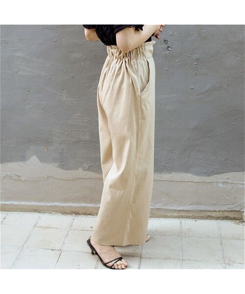 no brand（ノーブランド）の「ハイウエストリネン混ワイドPT（その他パンツ・レディース・その他）」の3枚目の写真