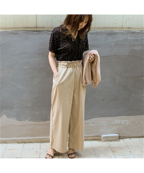 no brand（ノーブランド）の「ハイウエストリネン混ワイドPT（その他パンツ・レディース・その他）」の4枚目の写真