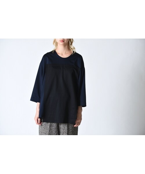 my beautiful landlet（マイビューティフルランドレット）の「My Beautiful Landlet スクエア切替カットソー（Tシャツ/カットソー・レディース・ホワイト/ブルー/グレー・1）」の3枚目の写真