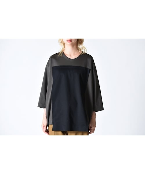 my beautiful landlet（マイビューティフルランドレット）の「My Beautiful Landlet スクエア切替カットソー（Tシャツ/カットソー・レディース・ホワイト/ブルー/グレー・1）」の2枚目の写真