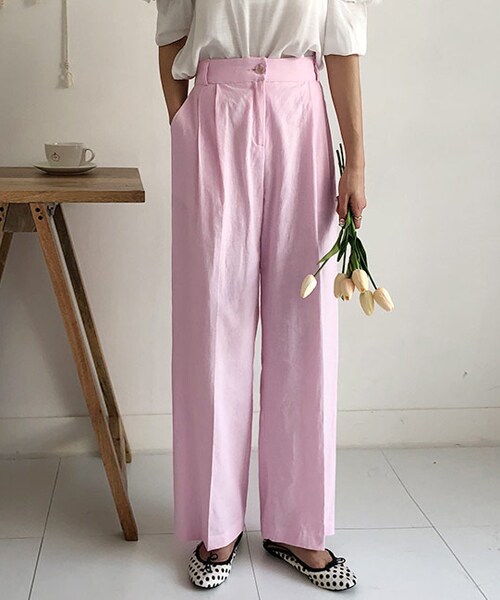 DHOLIC（ディーホリック）の「ツータックリネン混ワイドパンツ（その他パンツ・レディース・ホワイト/ピンク/ベージュ・FREE）」の3枚目の写真