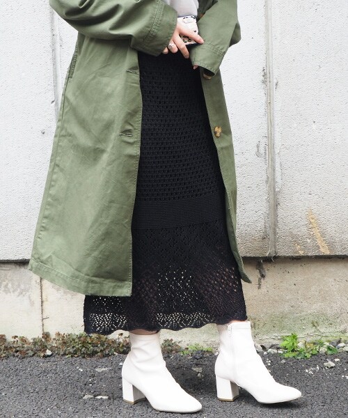 sango（sango）の「透かし編みミディスカート（スカート・レディース・ベージュ/ブラック/オフホワイト/ラベンダー・FREE）」の3枚目の写真