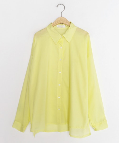 DHOLIC(ディーホリック)の「アンバランスヘムシアーシャツ(シャツ/ブラウス・レディース・ホワイト/イエロー/ピンク/ブルー/ベージュ・FREE)」の4枚目の写真