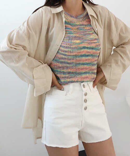 DHOLIC(ディーホリック)の「アンバランスヘムシアーシャツ(シャツ/ブラウス・レディース・ホワイト/イエロー/ピンク/ブルー/ベージュ・FREE)」の2枚目の写真