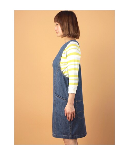 w closet（ダブルクローゼット）の「7.5ozスラブデニムジャンパースカート（ワンピース/ドレス・レディース・ブルー/ワンウォッシュ/ホワイト/ヒッコリー・FREE）」の6枚目の写真