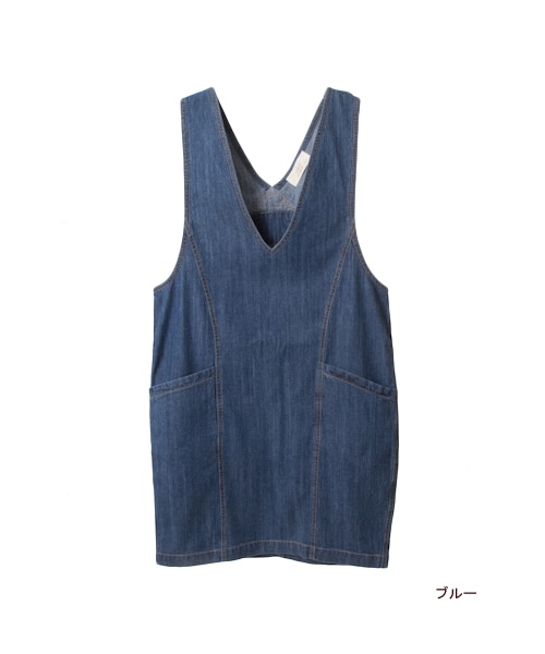 w closet（ダブルクローゼット）の「7.5ozスラブデニムジャンパースカート（ワンピース/ドレス・レディース・ブルー/ワンウォッシュ/ホワイト/ヒッコリー・FREE）」の2枚目の写真