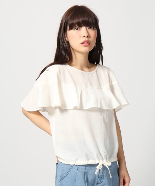 LOWRYS FARM（ローリーズファーム）の「Ｇベーシックキリカエフリルフレンチスリーブ（トップス・レディース・オフ/アイボリー/ネイビー・Ｍ/Ｌ）」の2枚目の写真