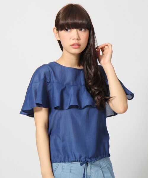 LOWRYS FARM（ローリーズファーム）の「Ｇベーシックキリカエフリルフレンチスリーブ（トップス・レディース・オフ/アイボリー/ネイビー・Ｍ/Ｌ）」の3枚目の写真