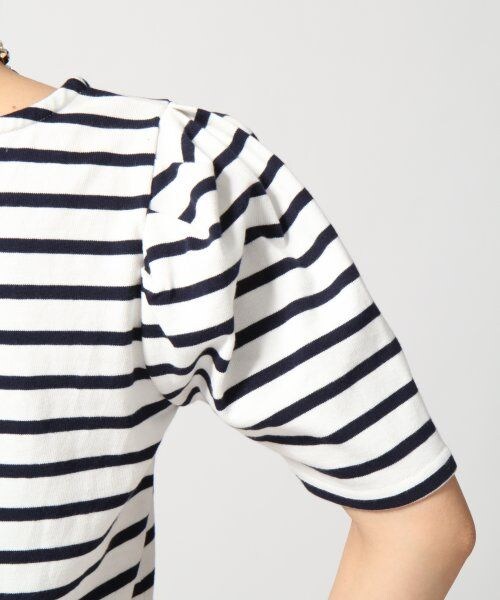 LOWRYS FARM(ローリーズファーム)の「コットンボーダーパワショルプルオーバーショートスリーブ(トップス・レディース・オフ/グレー/ネイビー・M/L)」の10枚目の写真