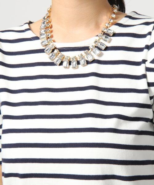 LOWRYS FARM(ローリーズファーム)の「コットンボーダーパワショルプルオーバーショートスリーブ(トップス・レディース・オフ/グレー/ネイビー・M/L)」の7枚目の写真