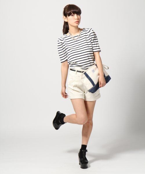 LOWRYS FARM(ローリーズファーム)の「コットンボーダーパワショルプルオーバーショートスリーブ(トップス・レディース・オフ/グレー/ネイビー・M/L)」の6枚目の写真