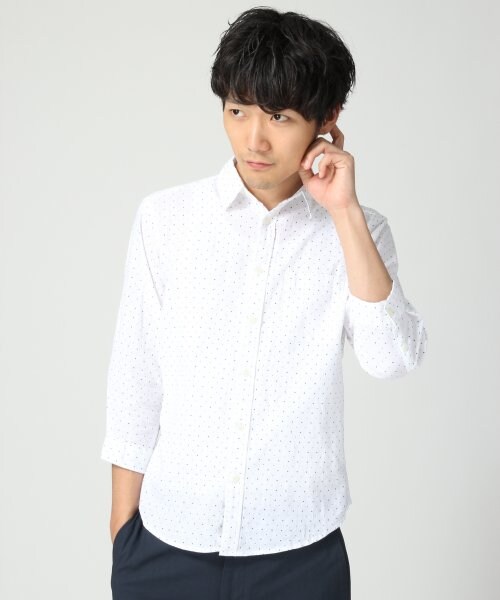 GLOBAL WORK(グローバルワーク)の「メンアサドットプリント7分シャツ(トップス・メンズ・ホワイト×ネイビードット05/ホワイト×ホワイトドット08/グリーン×ホワイトドット72/ブルー×ホワイトドット82/ネイビー×ホワイトドット88・S/M/L/XL)」の1枚目の写真