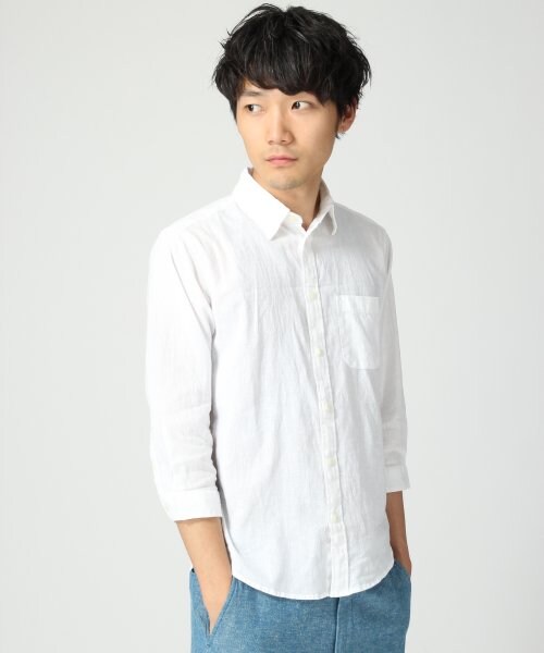 GLOBAL WORK(グローバルワーク)の「メンアサドットプリント7分シャツ(トップス・メンズ・ホワイト×ネイビードット05/ホワイト×ホワイトドット08/グリーン×ホワイトドット72/ブルー×ホワイトドット82/ネイビー×ホワイトドット88・S/M/L/XL)」の2枚目の写真