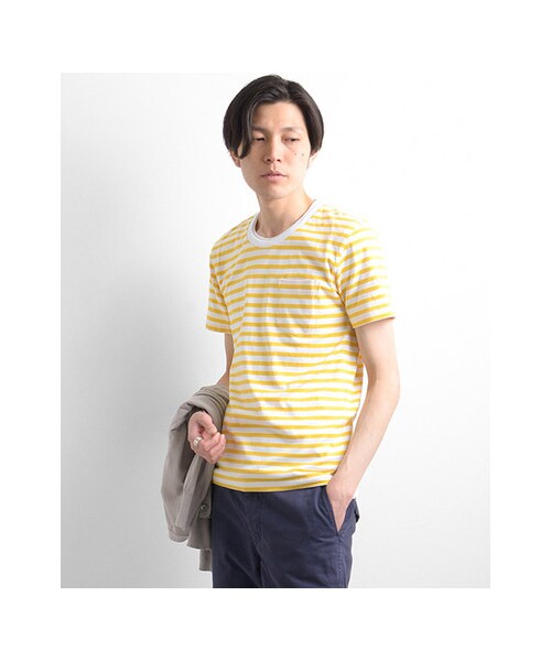 URBAN RESEARCH(アーバンリサーチ)の「40/2スーピマ胸ポケボーダーTシャツ(トップス・メンズ・NAVY/YELLOW/PINK/BLACK・M/L)」の5枚目の写真