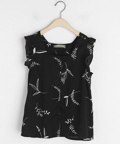 DHOLIC（ディーホリック）の「スクエアネックパターンフリルスリーブレス（タンクトップ・レディース・ベージュ/ブラック/グリーン・FREE）」の2枚目の写真