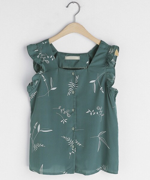 DHOLIC（ディーホリック）の「スクエアネックパターンフリルスリーブレス（タンクトップ・レディース・ベージュ/ブラック/グリーン・FREE）」の3枚目の写真