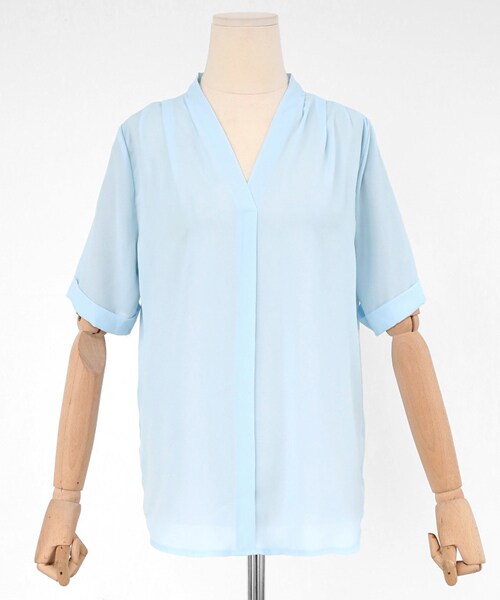 DHOLIC（ディーホリック）の「ハーフスリーブVネックブラウス（シャツ/ブラウス・レディース・ブルー/ホワイト/ブラック/ピンク・FREE/FREE	）」の3枚目の写真