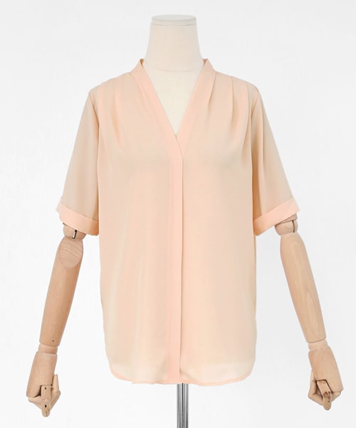 DHOLIC（ディーホリック）の「ハーフスリーブVネックブラウス（シャツ/ブラウス・レディース・ブルー/ホワイト/ブラック/ピンク・FREE/FREE	）」の4枚目の写真