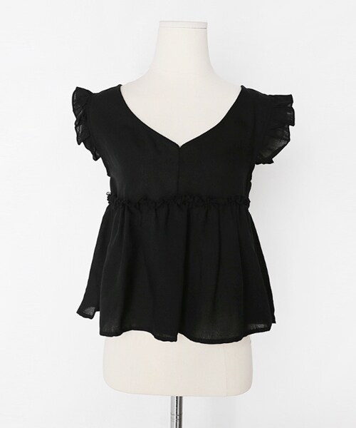 DHOLIC(ディーホリック)の「Vネックバックリボンフリルスリーブレス(タンクトップ・レディース・ホワイト/ブラック・FREE)」の2枚目の写真