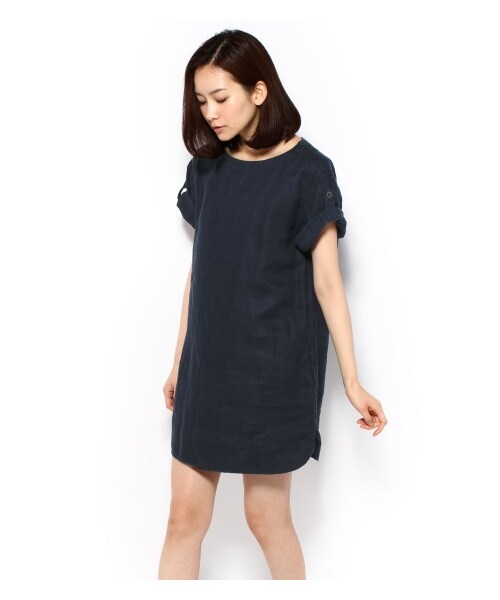 JOURNAL STANDARD（ジャーナルスタンダード）の「フレンチリネンツイルボートネックワンピース（ワンピース・レディース・ホワイト/ベージュ/ネイビー/ネイビー A/オレンジ・フリー）」の3枚目の写真