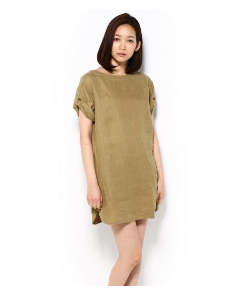 JOURNAL STANDARD（ジャーナルスタンダード）の「フレンチリネンツイルボートネックワンピース（ワンピース・レディース・ホワイト/ベージュ/ネイビー/ネイビー A/オレンジ・フリー）」の2枚目の写真