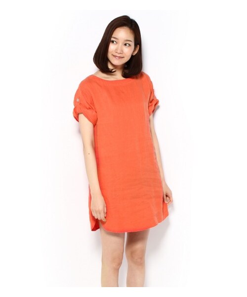 JOURNAL STANDARD（ジャーナルスタンダード）の「フレンチリネンツイルボートネックワンピース（ワンピース・レディース・ホワイト/ベージュ/ネイビー/ネイビー A/オレンジ・フリー）」の5枚目の写真