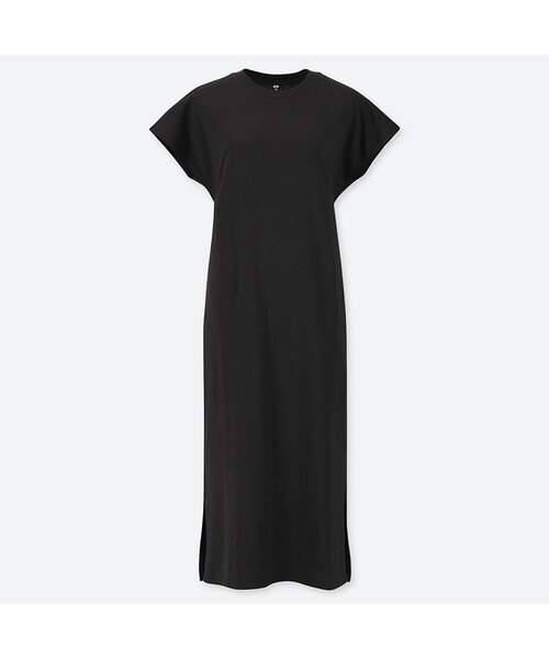UNIQLO（ユニクロ）の「コットンスリットロングワンピース（半袖）（ワンピース・レディース・BLUE 68/BLACK 09/GRAY 03/ORANGE 25・XL/M/XXL/L/S/XS）」の2枚目の写真