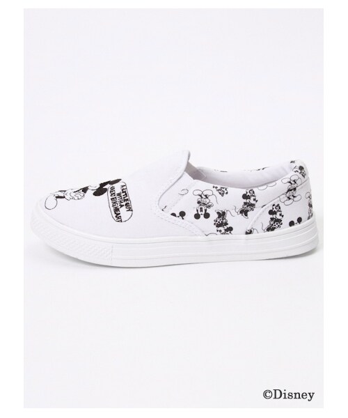 E hyphen world gallery（イーハイフンワールドギャラリー）の「ミッキー&ミニースリッポン（スニーカー・レディース・オフホワイト/ブラック・S/M/L）」の6枚目の写真