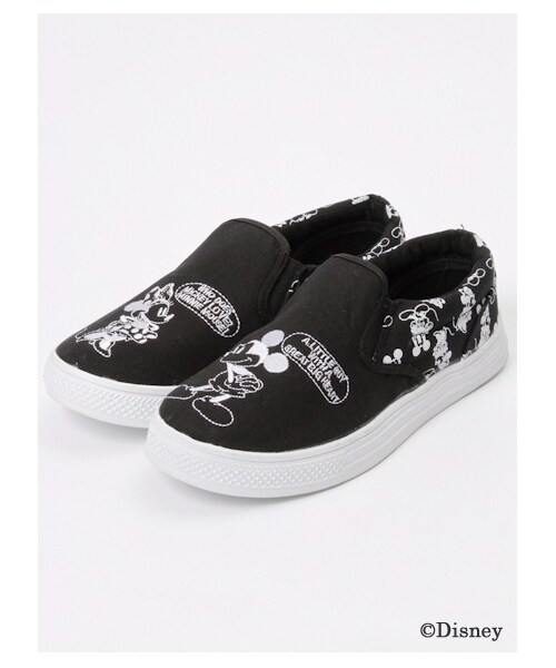 E hyphen world gallery（イーハイフンワールドギャラリー）の「ミッキー&ミニースリッポン（スニーカー・レディース・オフホワイト/ブラック・S/M/L）」の2枚目の写真