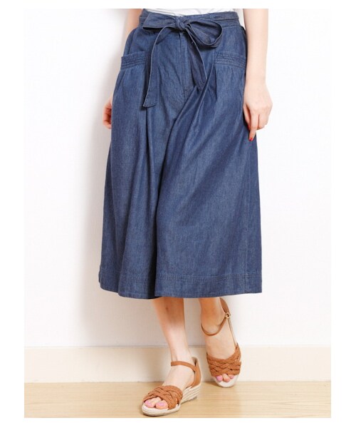 Green Parks fuuwa(グリーンパークスフーワ)の「【Special Price】デニムロングガウチョパンツ(パンツ・レディース・オフホワイト/インディゴ/ライトインディゴ・F)」の2枚目の写真