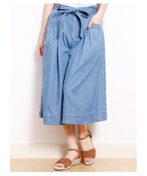 Green Parks fuuwa(グリーンパークスフーワ)の「【Special Price】デニムロングガウチョパンツ(パンツ・レディース・オフホワイト/インディゴ/ライトインディゴ・F)」の4枚目の写真