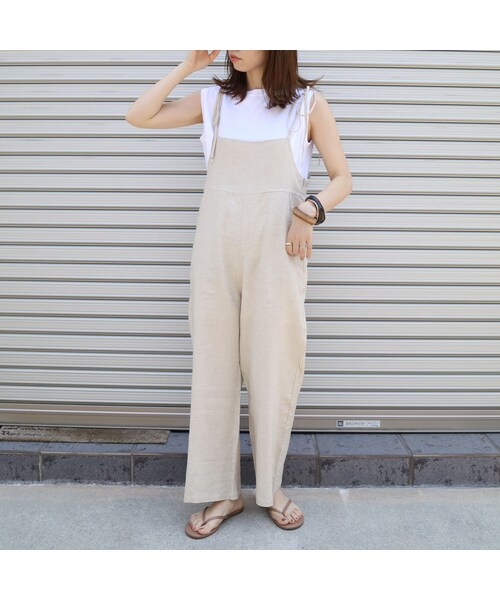 no brand(ノーブランド)の「linen saloppet(サロペット/オーバーオール・レディース・その他)」の1枚目の写真