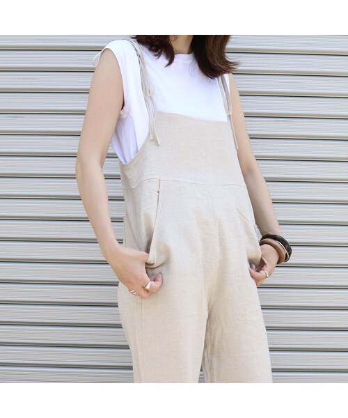 no brand(ノーブランド)の「linen saloppet(サロペット/オーバーオール・レディース・その他)」の3枚目の写真