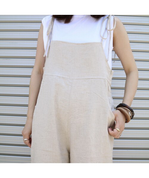 no brand(ノーブランド)の「linen saloppet(サロペット/オーバーオール・レディース・その他)」の4枚目の写真