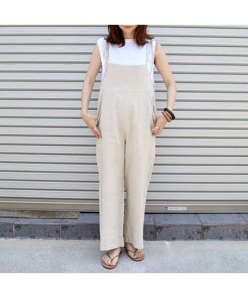 no brand(ノーブランド)の「linen saloppet(サロペット/オーバーオール・レディース・その他)」の2枚目の写真