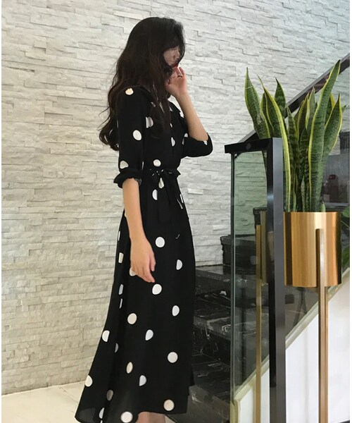 no brand（ノーブランド）の「ドットワンピース ロング