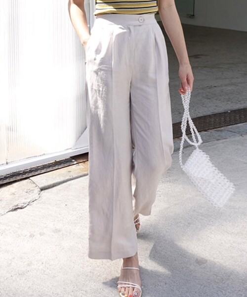 DHOLIC（ディーホリック）の「ボタンスラックスパンツ（スラックス・レディース・ブルー/ベージュ/ブラウン・FREE）」の3枚目の写真