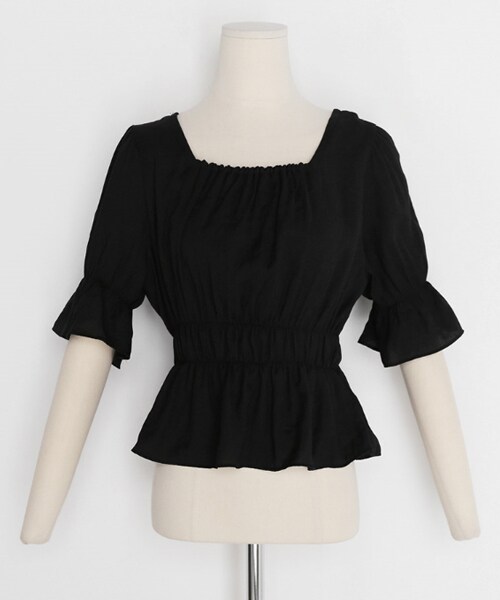 DHOLIC（ディーホリック）の「スクエアネックゴムディテールブラウス（シャツ/ブラウス・レディース・イエロー/ブラック/グリーン/ホワイト・FREE）」の3枚目の写真