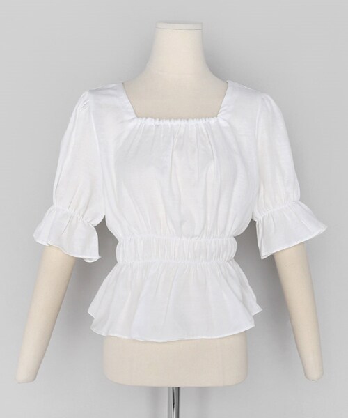 DHOLIC（ディーホリック）の「スクエアネックゴムディテールブラウス（シャツ/ブラウス・レディース・イエロー/ブラック/グリーン/ホワイト・FREE）」の2枚目の写真