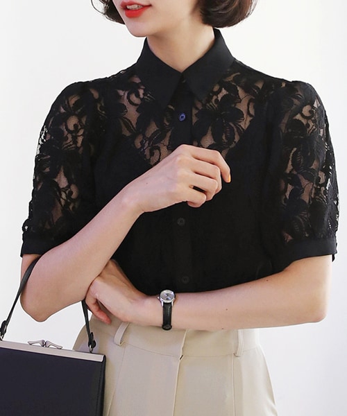 DHOLIC(ディーホリック)の「花柄レースカラーボタンブラウス(シャツ/ブラウス・レディース・ピンク/ブラック/ホワイト・FREE)」の3枚目の写真