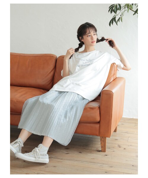 earth music&ecology（アースミュージックアンドエコロジー）の「・グラフィックオーガニックコットンチュニック（トップス・オフホワイト/ブラック/モカ・F）」の4枚目の写真