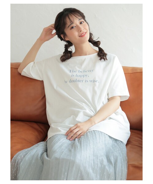 earth music&ecology（アースミュージックアンドエコロジー）の「・グラフィックオーガニックコットンチュニック（トップス・オフホワイト/ブラック/モカ・F）」の6枚目の写真